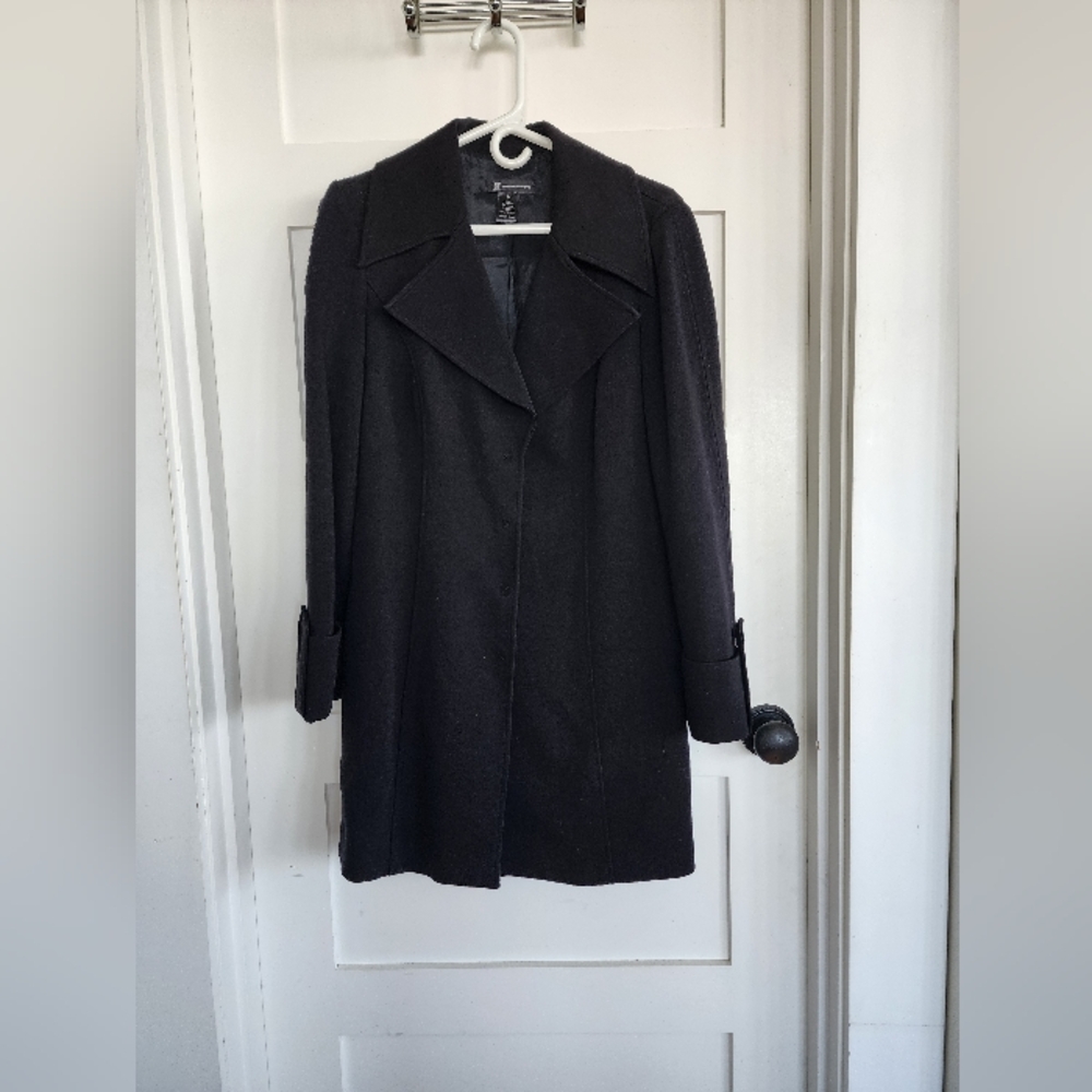 INC International Concepts Black Trench Coat with Tailored Silhouette
